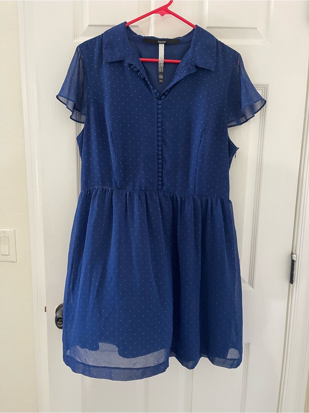 Kensie Navy Polka Dot Chiffon Dress